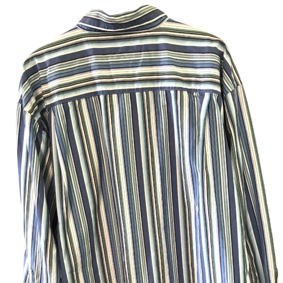 Geoffrey Beene Cotton Button-Down Shirt: Vintage, Blue Stripes, Men’s Size XL - Picture 6 of 8